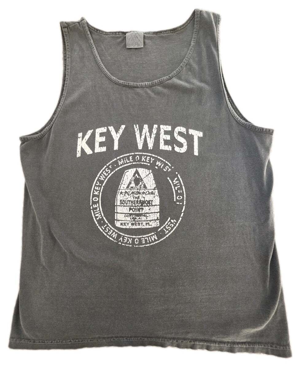 Key West Graphic Women's Large Sleeveless Tee Shirt Gray Workout Vacation Resort